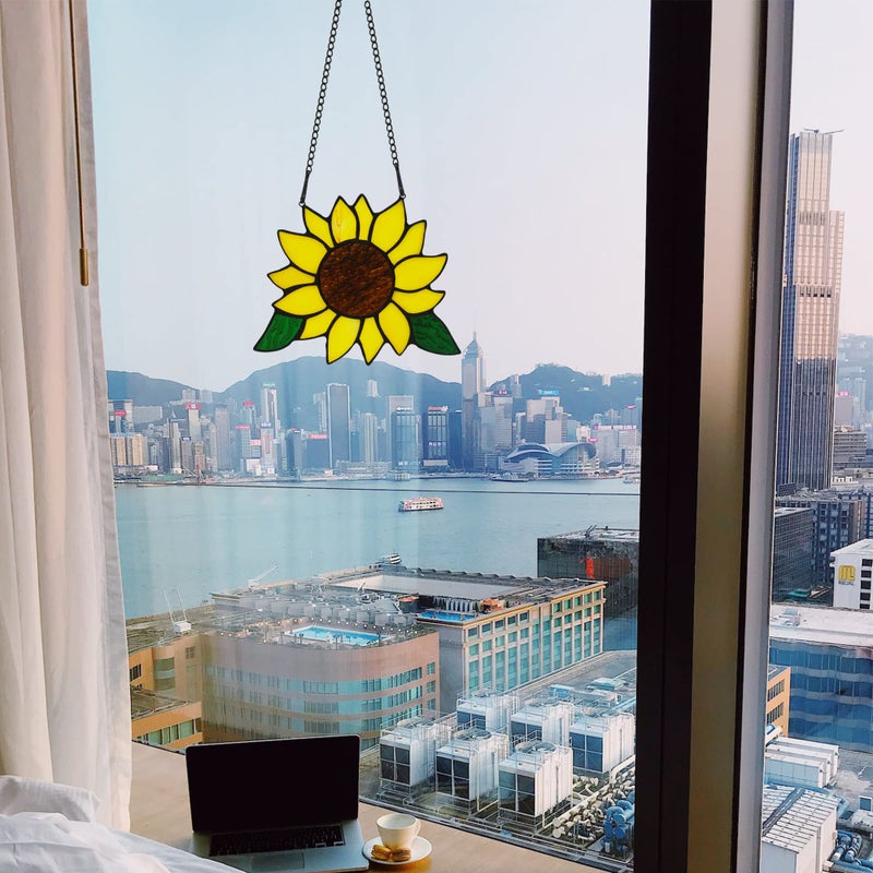 HAOSUM Sunflowers Gifts Stained Glass Window Hanging,Handmade Sunflower Kitchen Decor Suncatcher for Window, Sunflowers Gifts for Women,Birthday Giftss for Mom,Grandma 5Ã—6 INCH - Image 5
